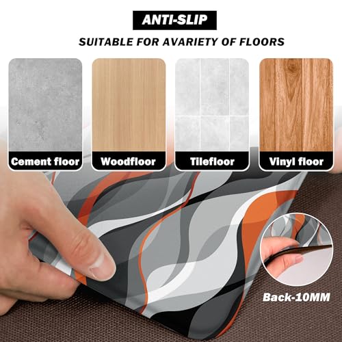 Kitchen Mats for Floor Modern Abstract kitchen rugs Grey and Orange Stripe Anti Fatigue Kitchen Mats Waterproof Floor Mats Cushioned Non (1295.5 sq inches)