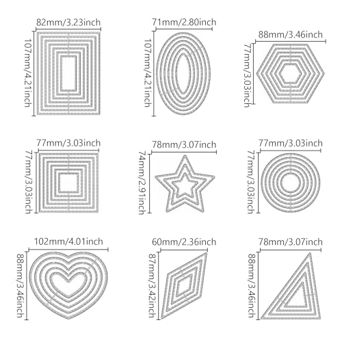 9PCS Metal Cutting Dies Different Shapes Dies Cuts for Scrapbooking Heart Dies for Card Making Rhombus Star Triangle Embossing Template for Handmade DIY Paper Cards Album Decoration (9 Count)