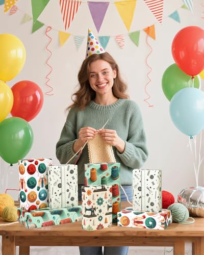 12 Sheets Sewing Theme Wrapping Paper (12 Count)