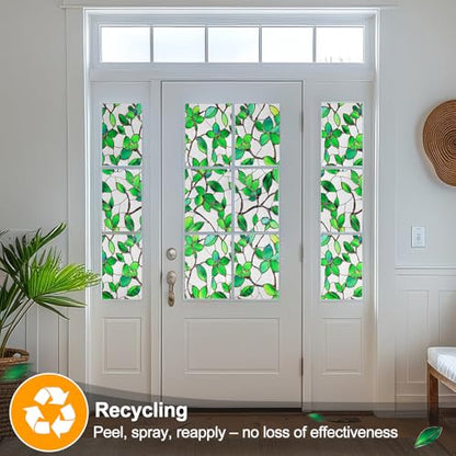 Greenery Leaf Static Cling Window Film Frosted Stained Glass Privacy Anti