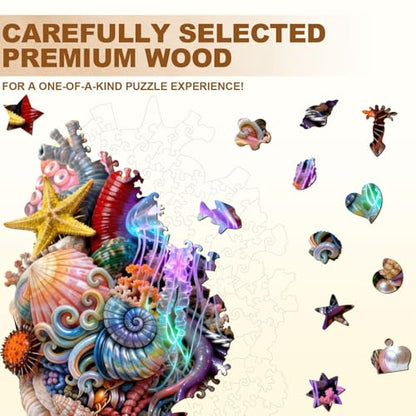 Sea Ocean Heart Puzzles Fantasy Jellyfish Octopus Coral Puzzle Adults Gifts for Women Men Wooden 235 Pieces 15.4 * 10.7in