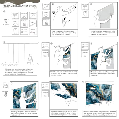 Blue and Gold Marble Wallpaper Abstract Art wall murals for Bedroom 159"x107"