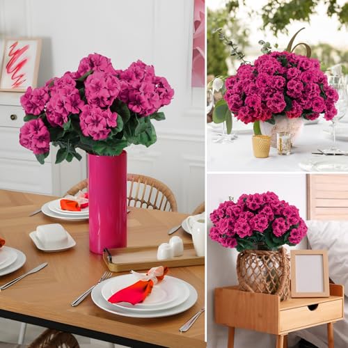 12 Pcs Artificial Geranium Flowers for Outdoors Geranium Silk Flowers Outdoor UV Resistant Garden Plants Faux Flowers for Home Kitchen Table Centerpieces Decor