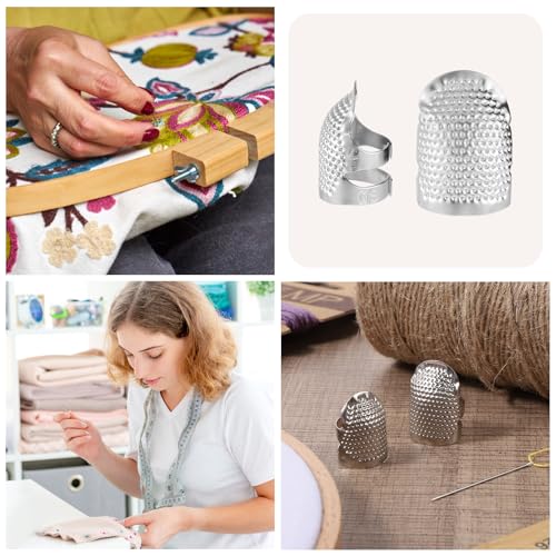 2 Pcs Thimbles Adjustable Ring Sashiko Needles Kits