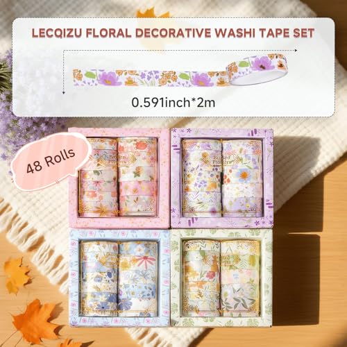 Floral Gilding Decorative Washi Tape Set (48 Count)