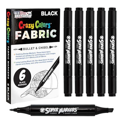 Super Markers Black Dual Tip Fabric Markers (6 Count)