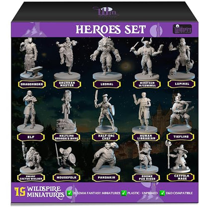 Hero, Player-Character, NPC DND Miniatures, 28mm32mm Unpainted D&D Minis Dungeons & Dragons Figures D D Bulk Pathfinder Fantasy Tabletop Fantasy Minis Set (15 Count)
