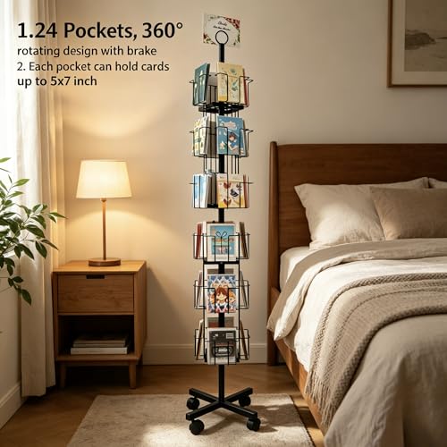 Black Greeting Card Display Rack Rotating Flyer Stand 24 Pocket