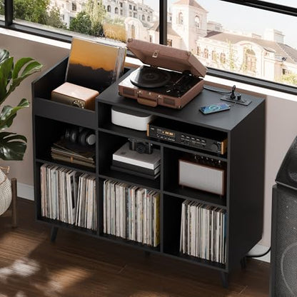 Large Record Player Stand with Vinyl Storage Cabinet