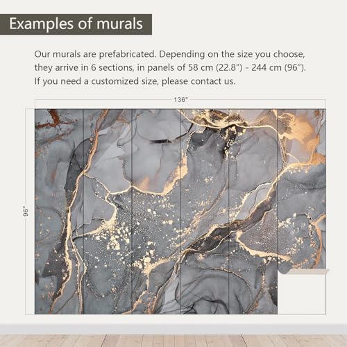 Gray and Gold Marble Wallpaper wall murals for Bedroom 136"x96"