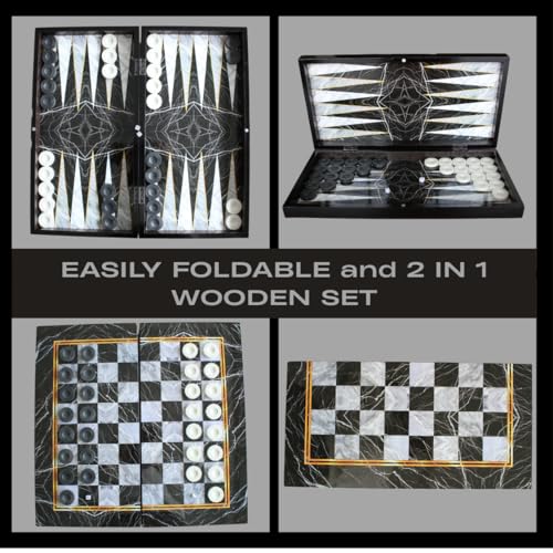 Park&Oz Premium Turkish Backgammon and Checkers Set 19 Inch Handmade 2 in 1 Wooden Board Game with Glossy Finish Luxury Checkers and Dice Travel Friendly and Foldable