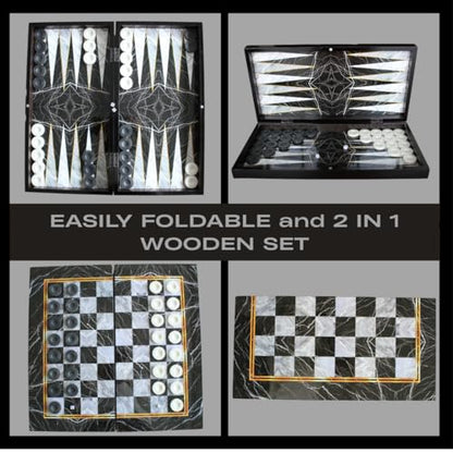 Park&Oz Premium Turkish Backgammon and Checkers Set 19 Inch Handmade 2 in 1 Wooden Board Game with Glossy Finish Luxury Checkers and Dice Travel Friendly and Foldable