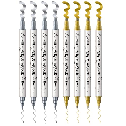 4 Silver and 4 Gold Paint Markers Bold and Fine Dual (8 Count)