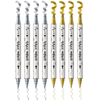 4 Silver and 4 Gold Paint Markers Bold and Fine Dual (8 Count)