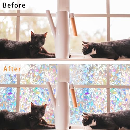 Rainbow Window Privacy Film Glass Door Privacy Film Static Cling Tint Frosted 3D Decorative Window Film Sticker Privacy Decals Non