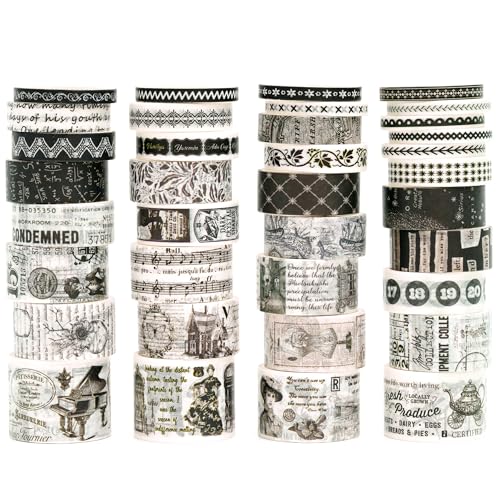 36 Rolls Vintage Washi Tape Pack Retro Arts Adhesive Tapes Wide Chronicle Decorative Masking Tape Sets for Craft (118.1102 Foot)