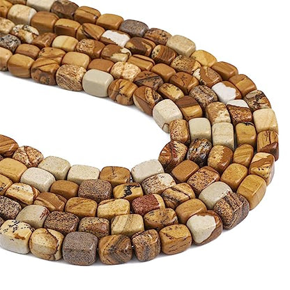 Natural Brown Picture Cuboid Stone Loose Semi Gemstone Beads for Jewelry Making 8mmx12mm 38cm (33 Count)