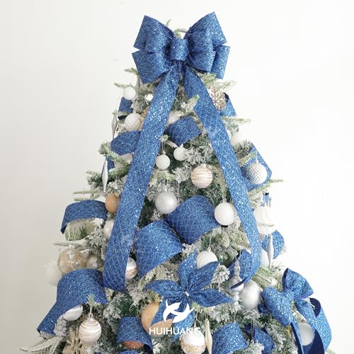 Navy Blue Glitter Wired Christmas Ribbon 4 inch x 10 Yards (30 Foot)