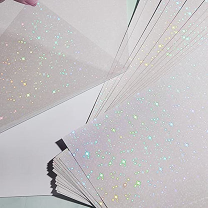 36 Sheets Holographic Sticker Paper A4 Vinyl Holographic Laminate Sheets Self Adhesive Waterproof Transparent Film (36 Count)