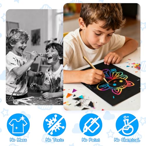 100 Pcs Scratch Art Paper Rainbow Sets Arts and Crafts for Kids ﻿