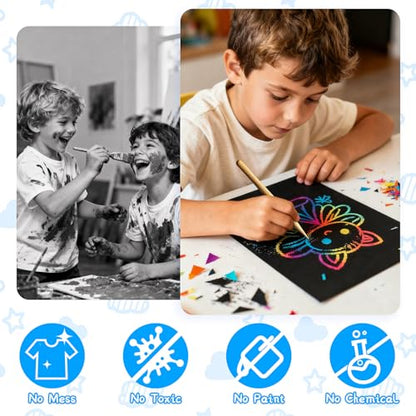 100 Pcs Scratch Art Paper Rainbow Sets Arts and Crafts for Kids ﻿