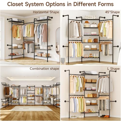 L3 Wall Mounted Metal Pipe Closet System Heavy Duty Garment Rack