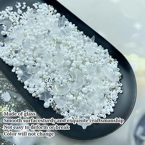 Assorted Glass Beads for Jewelry Making Multi Size Colors Glass Star Moon Seed Pearl Spacer Beads for Bracelets Necklace Earring Making (2.8219 Ounce)
