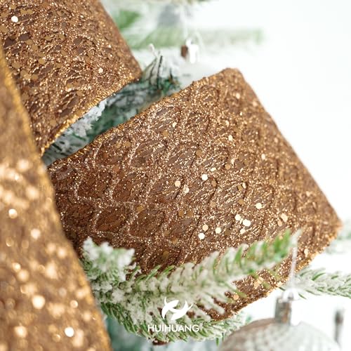 4 inch Copper Glitter Wired Christmas Ribbon 10 Yards (30 Foot)