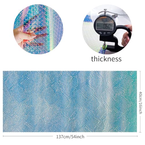 Iridescent Transparent Embossed Vinyl Holographic Blue Clear PVC Vinyl Craft Film 16"×54" for Sewing DIY Projects