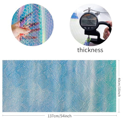 Iridescent Transparent Embossed Vinyl Holographic Blue Clear PVC Vinyl Craft Film 16"×54" for Sewing DIY Projects