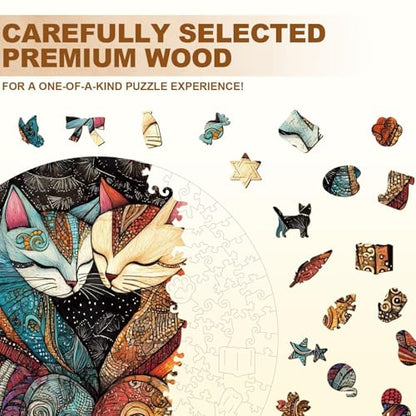 Twin Cats Puzzles Adults Gifts for Women Men Wooden 100 Pieces 8.5 x 8.5in