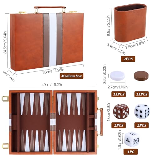 Backgammon Set 2 Players Classic Backgammon Sets for Adults Board Game with PU Leather Case Portable and Travel Backgammon Set
