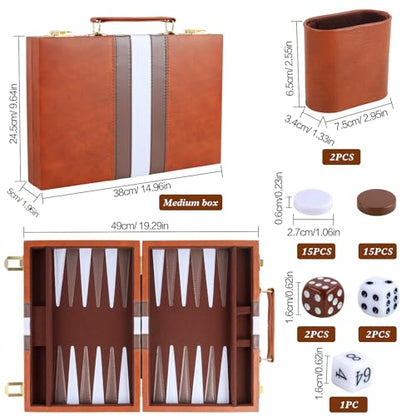 Backgammon Set 2 Players Classic Backgammon Sets for Adults Board Game with PU Leather Case Portable and Travel Backgammon Set