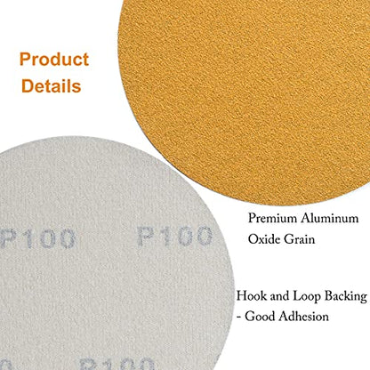 6-Inch No-Hole Hook and Loop Gold Sanding Discs 100-Grit, 100-Pack (100 Count)