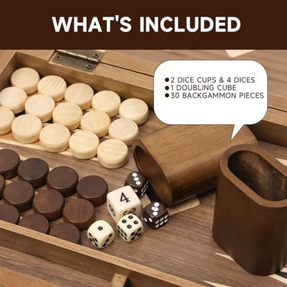 GSE Premium Wooden Magnetic Inlay Backgammon Board Set
