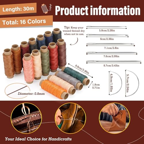 Waxed Thread 0.8mm Leather Thread for Stitching (98 Foot)