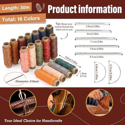 Waxed Thread 0.8mm Leather Thread for Stitching (98 Foot)