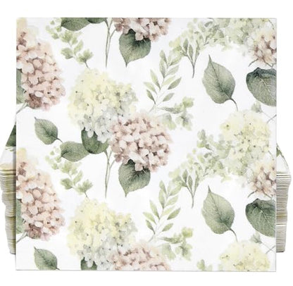 100 Pcs Hydrangea Scatter Floral Cocktail Beverage Napkins Hydrangeas Flowers Disposable Paper Dessert Napkin for Spring Summer Birthday Party Supplies (100 Count)
