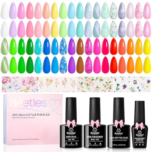 Beetles Gel Nail Polish Set with Base Top Coat Foil Glue Floral Gel Polish