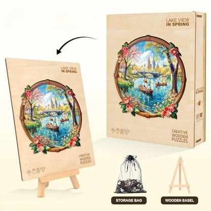 Lake View in Spring Puzzles Adults Gifts for Women Men Wooden 100 Pieces 8.5 * 8.5in