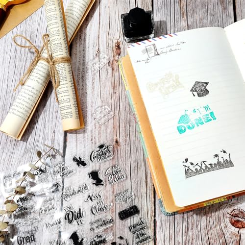 4 Sheet 2026 Graduation Words Clear Stamps Congrats Grad Cap Silicone Transparent Stamps Border Stamp Cards for DIY Craft Card Making Scrapbooking Embossing Album Decor (4 Count)