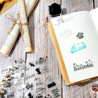 4 Sheet 2026 Graduation Words Clear Stamps Congrats Grad Cap Silicone Transparent Stamps Border Stamp Cards for DIY Craft Card Making Scrapbooking Embossing Album Decor (4 Count)