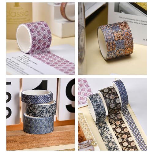 12 Rolls Exotic Charm Washi Tape Set Floral Arts Adhesive Tapes Geometric Garden Decorative Masking Tape Sets for Craft (12 Count)