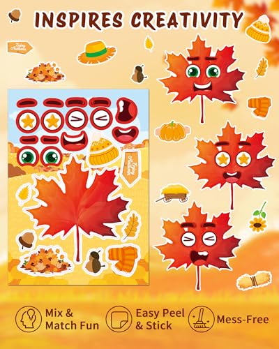 48 Sheets Fall Make a Face Stickers (48 Count)