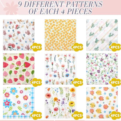 36 Pack 9 Styles Decoupage Napkins Little Colorful Floral Napkins (36 Count)