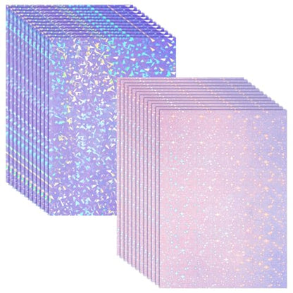 36 Sheets Holographic Sticker Paper A4 Vinyl Holographic Laminate Sheets Self Adhesive Waterproof Transparent Film (36 Count)