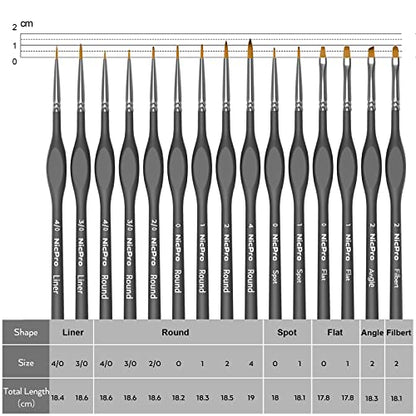 15 PCS Fine Detail Paint Brushes Set with Nylon Brush Case (15 Count)