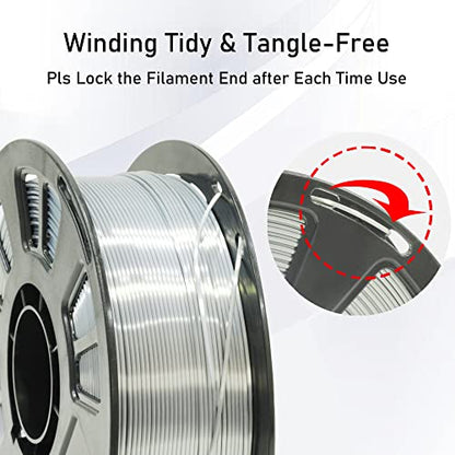 Silk Metalic Shiny Silver PLA 1.75mm 3D Printer Filament (35.27 Ounce)