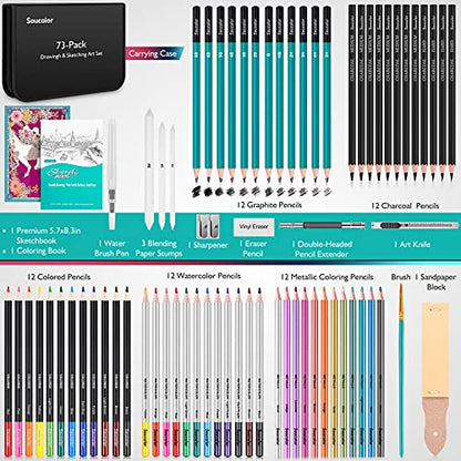 73Pcs Art Supplies Drawing Kit Sketch Pencils Set Adults Gift (73 Count)