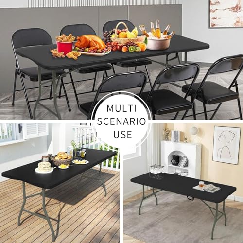 Folding Tables with Carrying Handle Lightweight Rectangular Portable Plastic Camping Table Steel Legs for Party